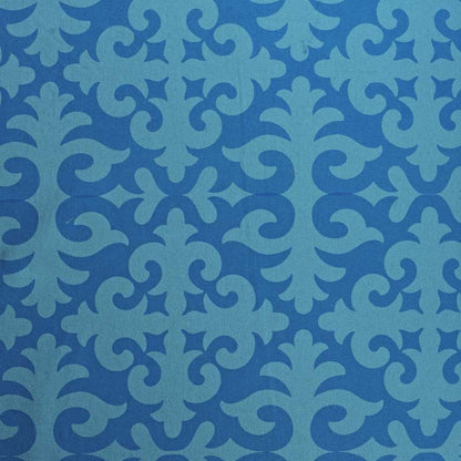 Turquoise printed fabric, shyrdak pattern, bold print