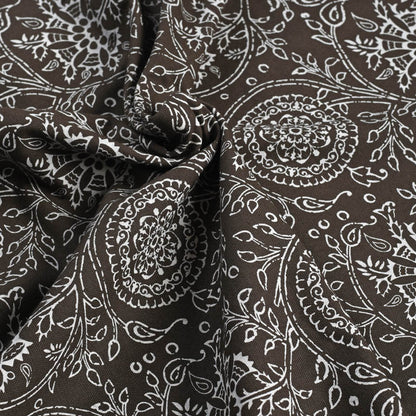 Brown printed fabric, Kalamkari pattern, floral print