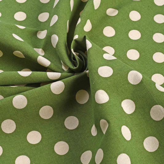 Green printed fabric, polka dot pattern, retro print