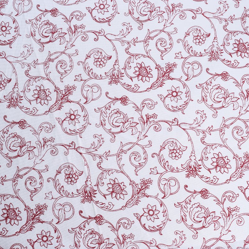Red printed fabric, swirl pattern, Victorian pattern. โ Vliving