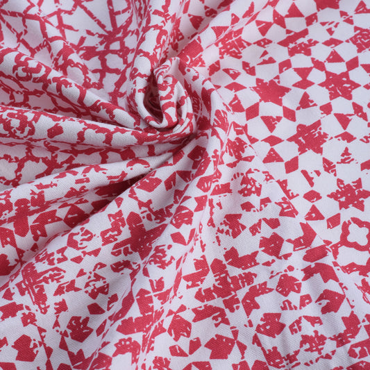 Pink and white, printed fabric, geometrical pattern