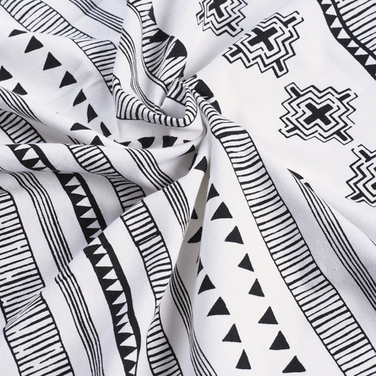 Black and white printed fabric, geometric pattern