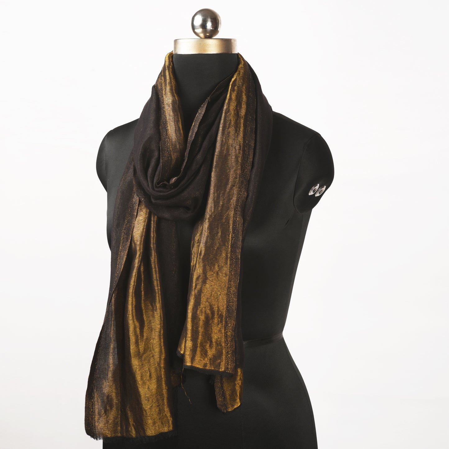 Black and gold fine wool and zari scarf, reversible stole