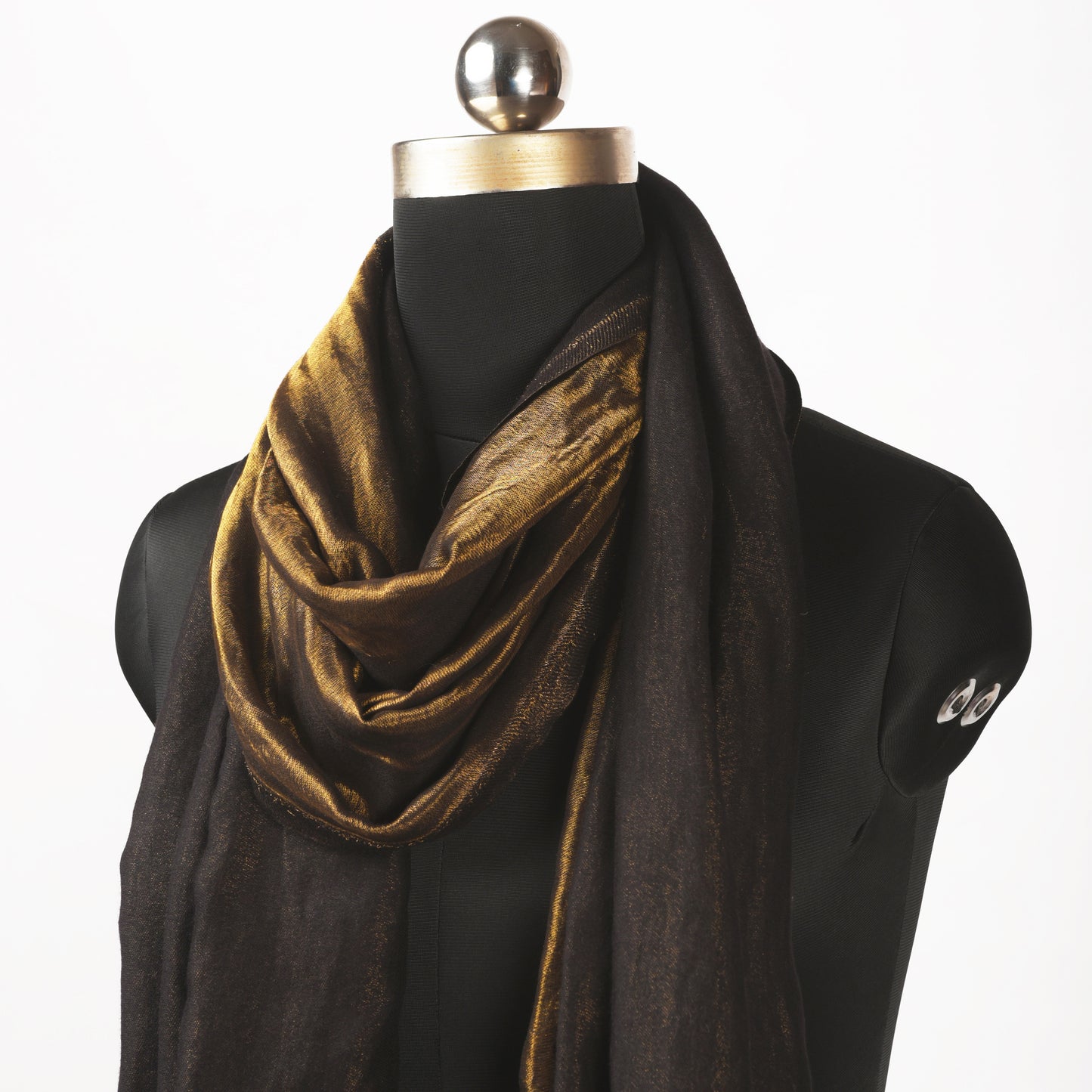 Black and gold fine wool and zari scarf, reversible stole