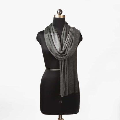 Back and grey fine wool scarf, woven with four square pattern, reversible, gift for women
