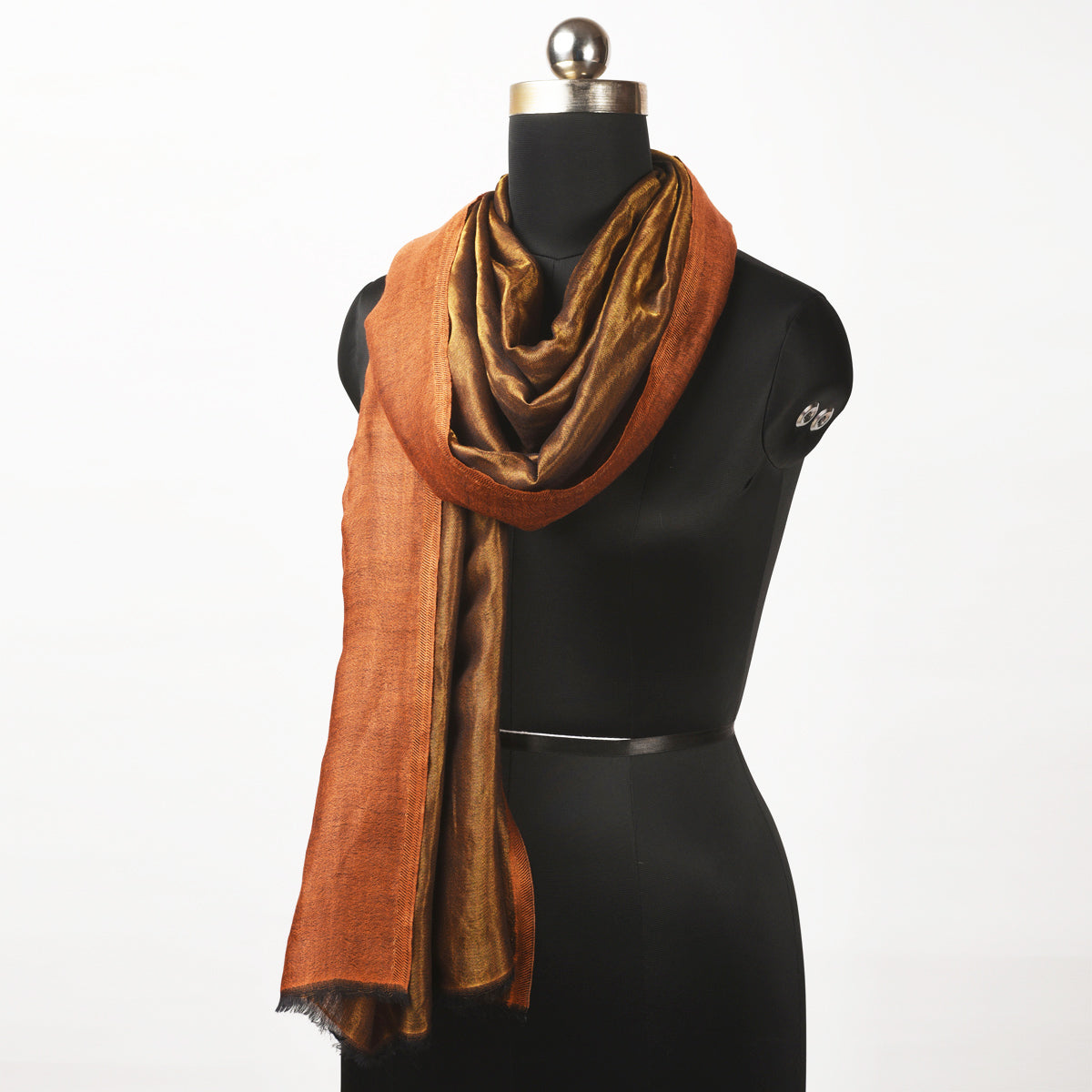 Rust and gold fine wool and zari scarf, reversible stole