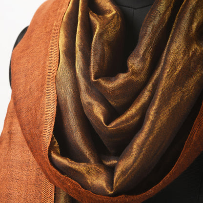 Rust and gold fine wool and zari scarf, reversible stole