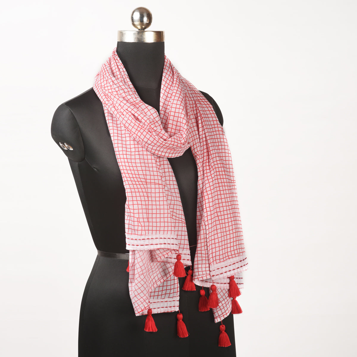 Red and white check print Spring Summer Scarf, Gifts For Her, boho scarf