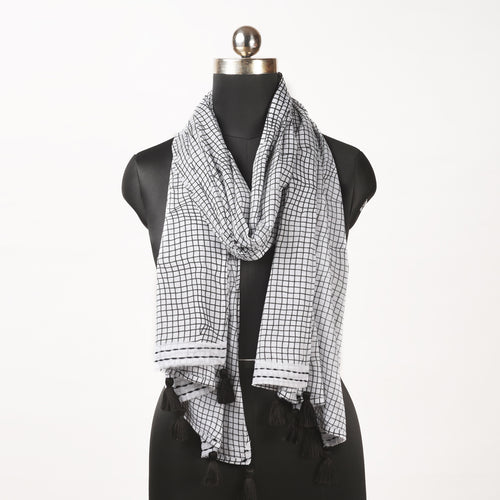 Black and white check print Spring Summer Scarf, Gifts For Her, boho scarf