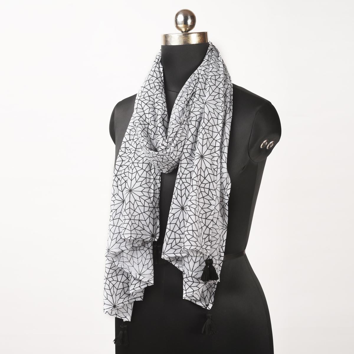 Black and white moroccan print Spring Summer Scarf, Gifts For Her, boho scarf