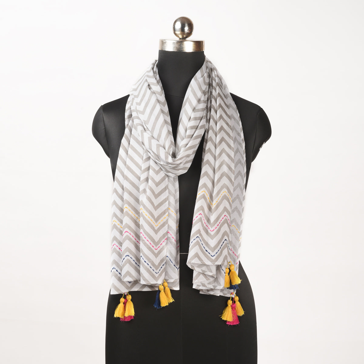 Grey chevron print Summer Scarf, Gifts For Her, boho scarf