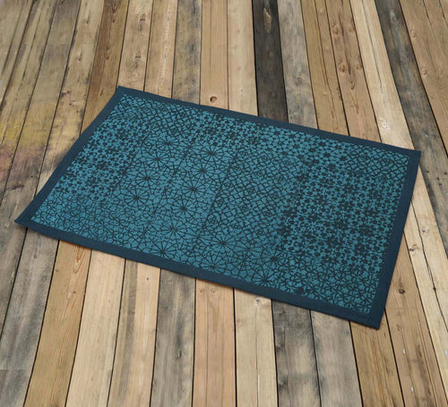 Cotton Printed Rug | Teal Geometric Print | Handmade in India