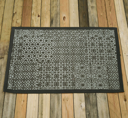 Cotton printed rug, Grey colour geometric print, sizes available