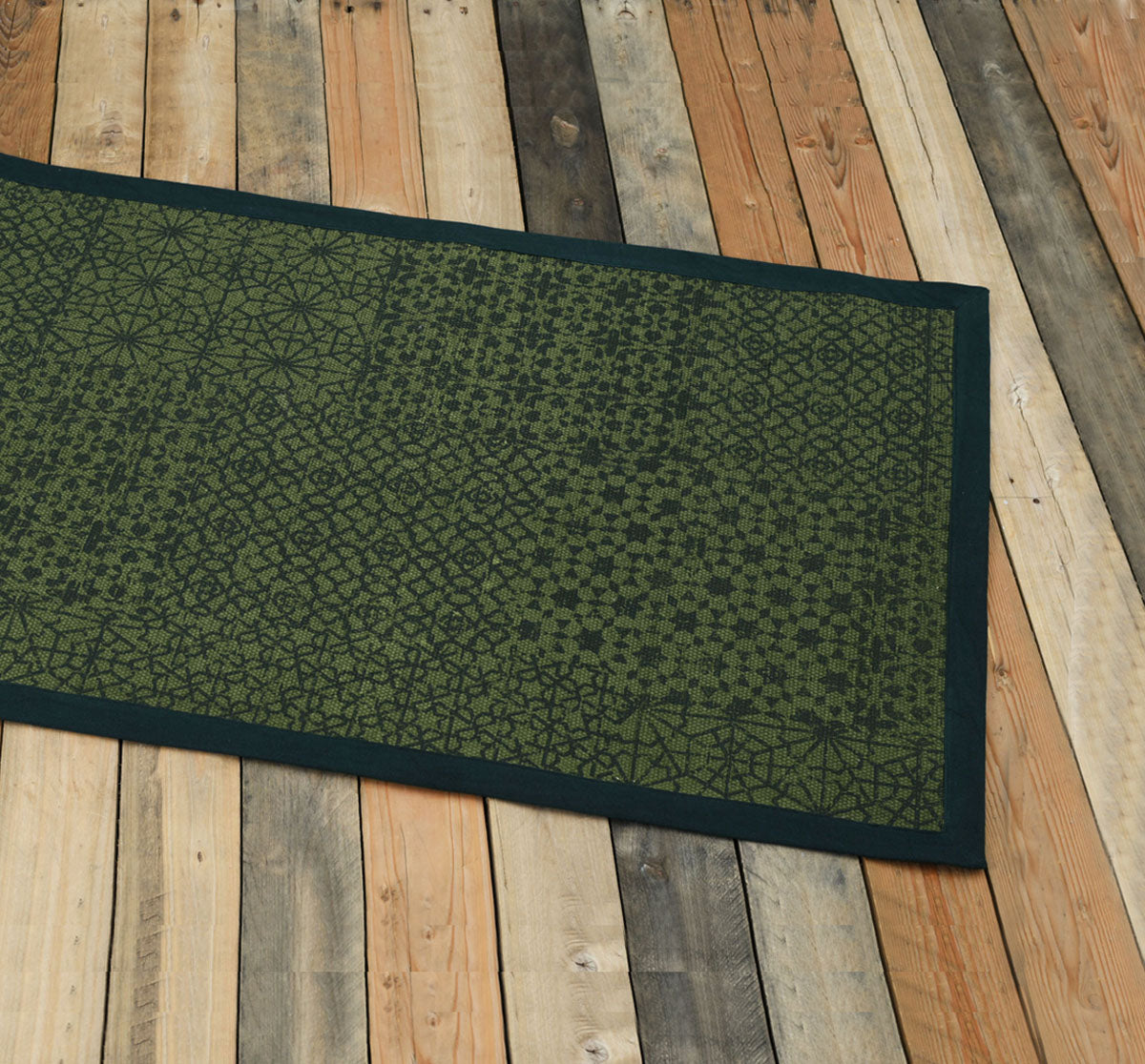 Cotton printed rug, Green colour geometric print, sizes available