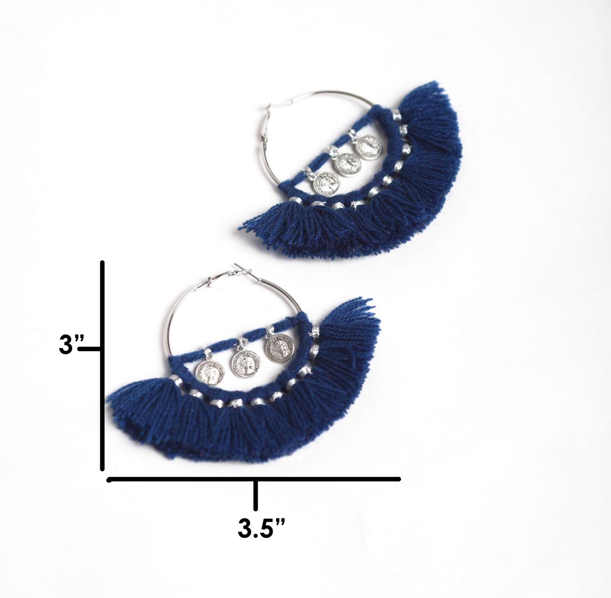 Dark Blue Hoops, threader earrings, Bohemian tribal earrings