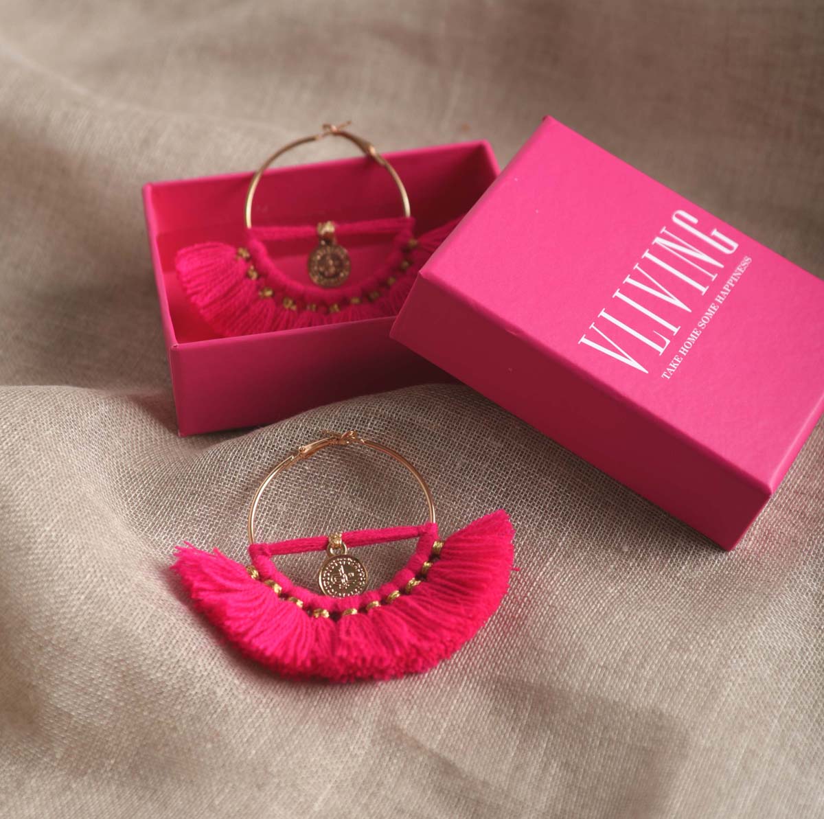 Hot Pink Hoops, threader earrings, Bohemian tribal earrings