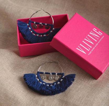 Dark Blue Hoops, threader earrings, Bohemian tribal earrings