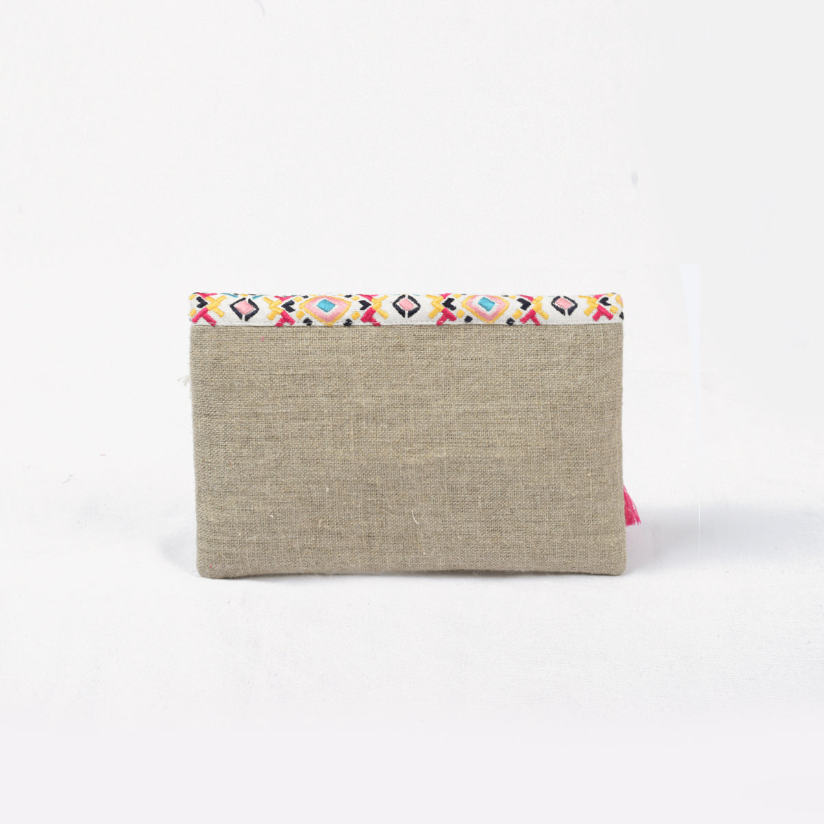Banjara Foldover clutch, linen fabric handbag, embroidered boho bag