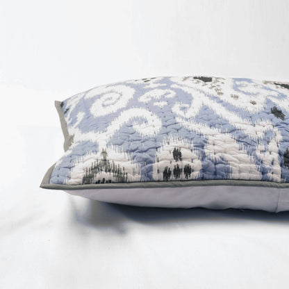 PILLOW SHAM KANTHA - Blue ikat print with stripe pattern quilting, sizes available