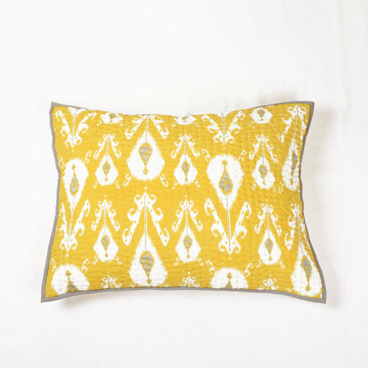 YELLOW IKAT print Kantha quilted Pillow case, Sizes available