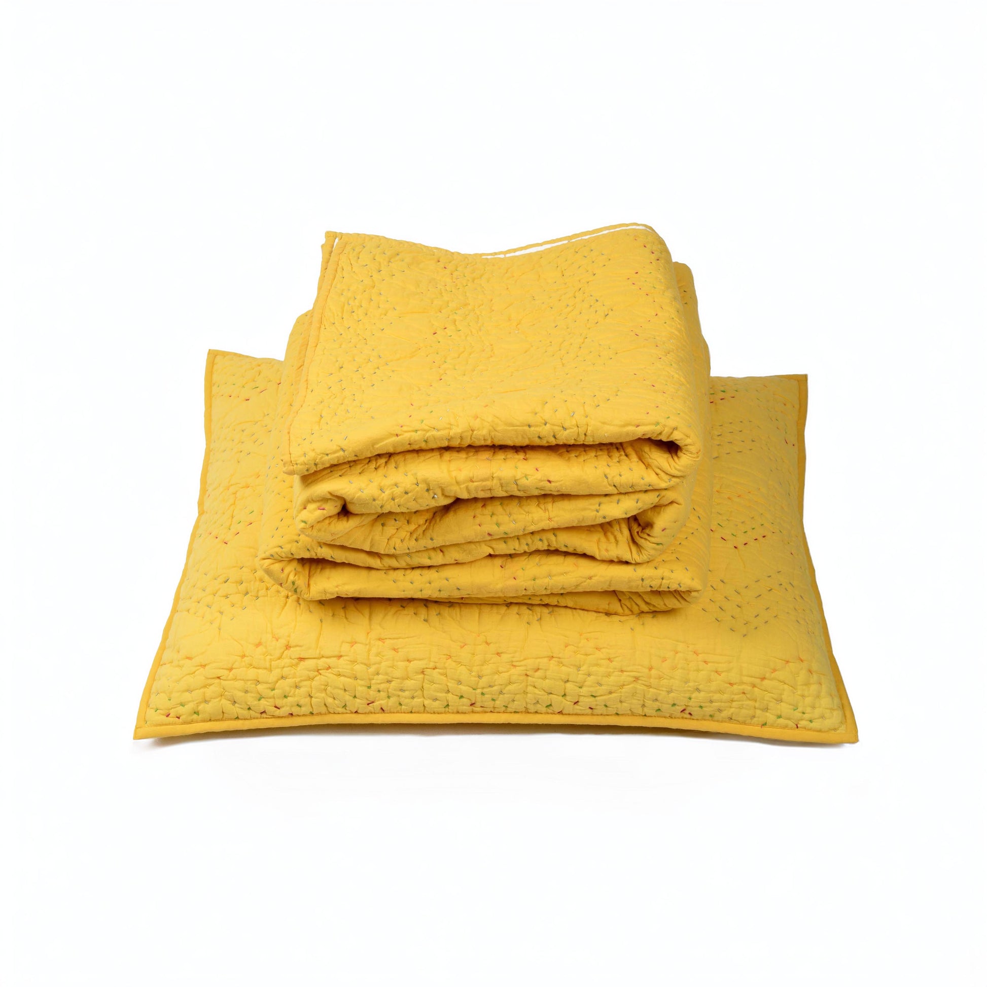 YELLOW Kantha quilted bed set - chevron pattern quilting, sizes available
