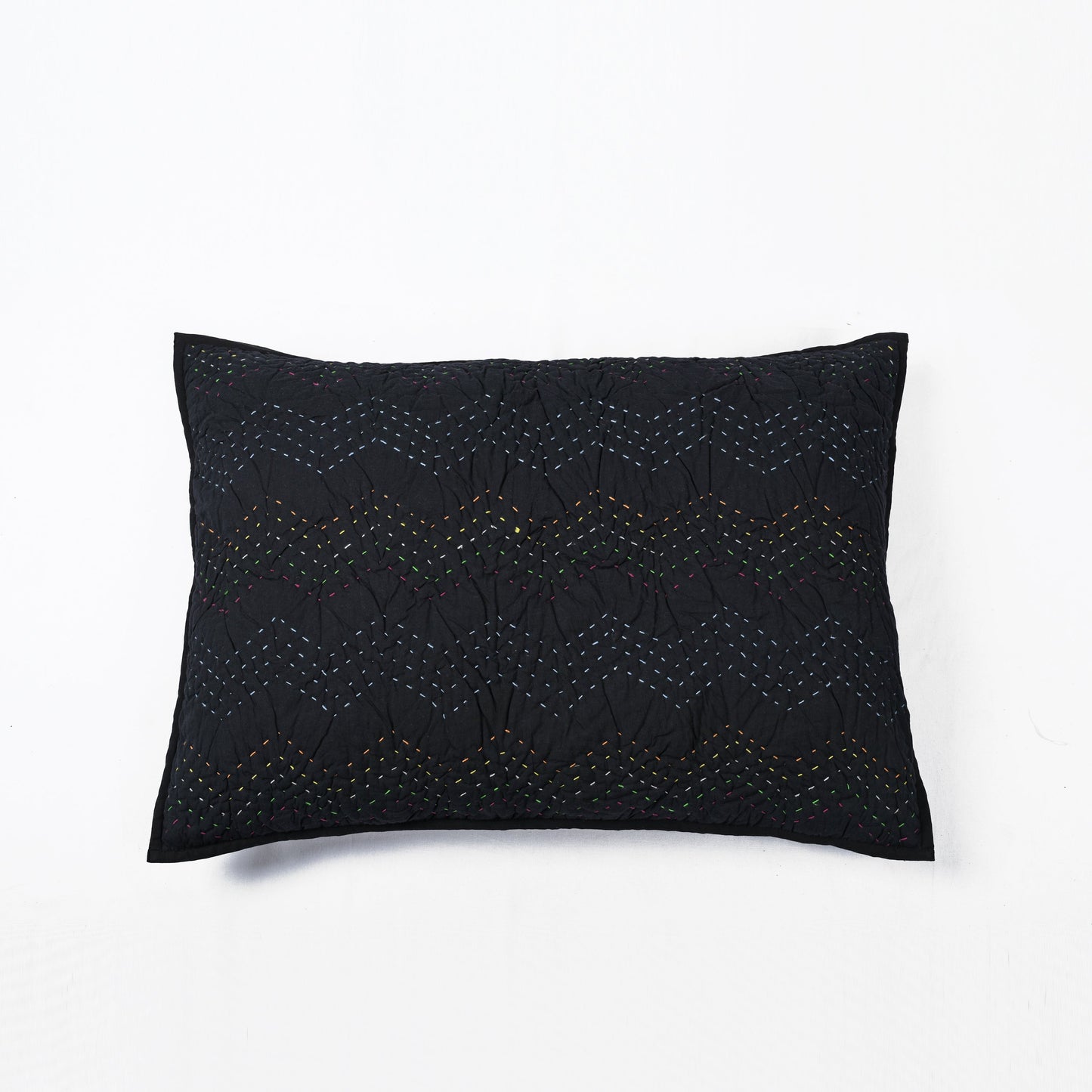 PILLOW SHAM KANTHA - Black colour with chevron pattern quilting - sizes available