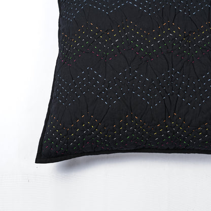 PILLOW SHAM KANTHA - Black colour with chevron pattern quilting - sizes available