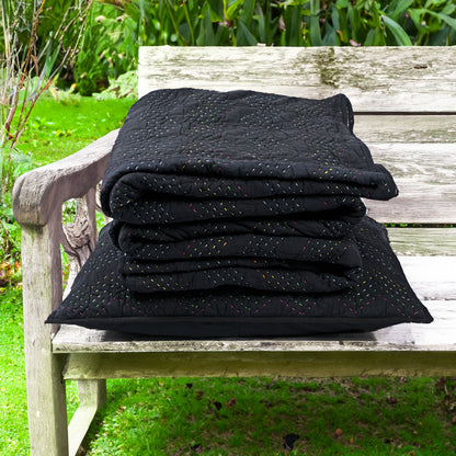 Black Kantha quilt - chevron pattern quilting - Quilt set / Quilt / Pillow case available