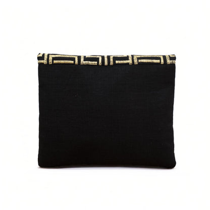 Mola - Black and gold embroidered foldover clutch