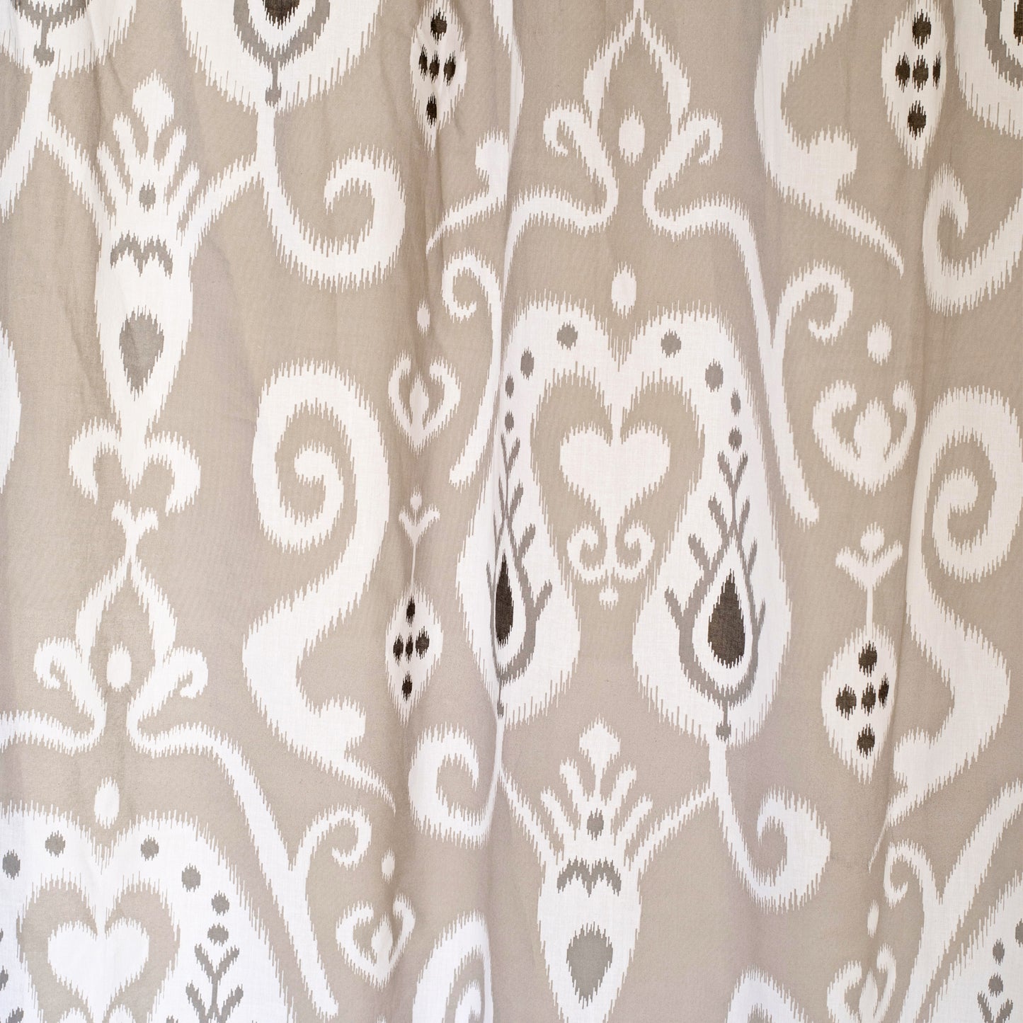 Ikat - Sheer cotton ikat print curtain panel in grey colour.