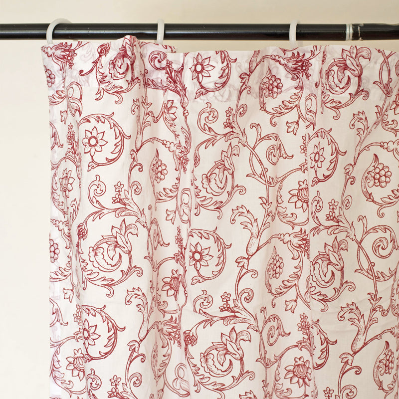 Swirl - Cotton voile sheer printed curtain panel in red colour