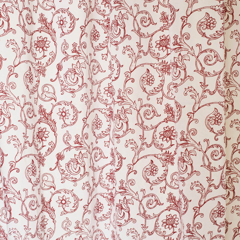 Swirl - Cotton voile sheer printed curtain panel in red colour