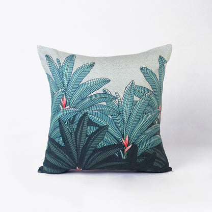 Pichwai - Tropical palm print, teal, sqaure pillow cover