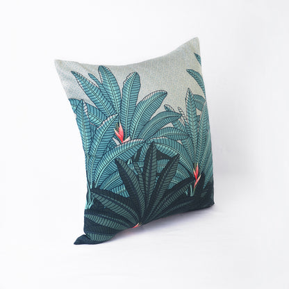 Pichwai - Tropical palm print, teal, sqaure pillow cover
