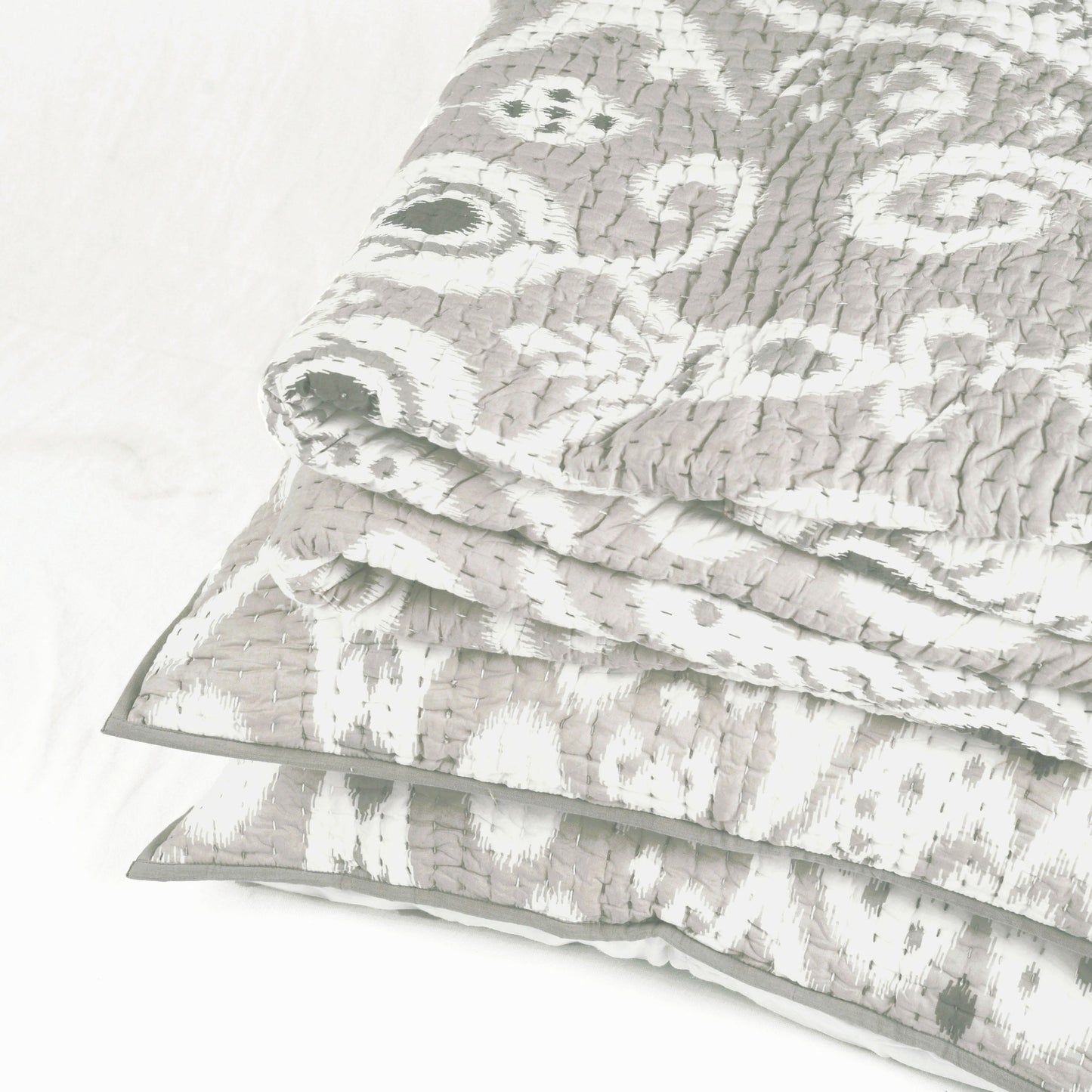 GREY IKAT print Kantha quilted Pillow case, sizes available