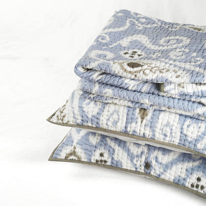 QUILT KANTHA - Blue ikat print with stripe pattern quilting, sizes available