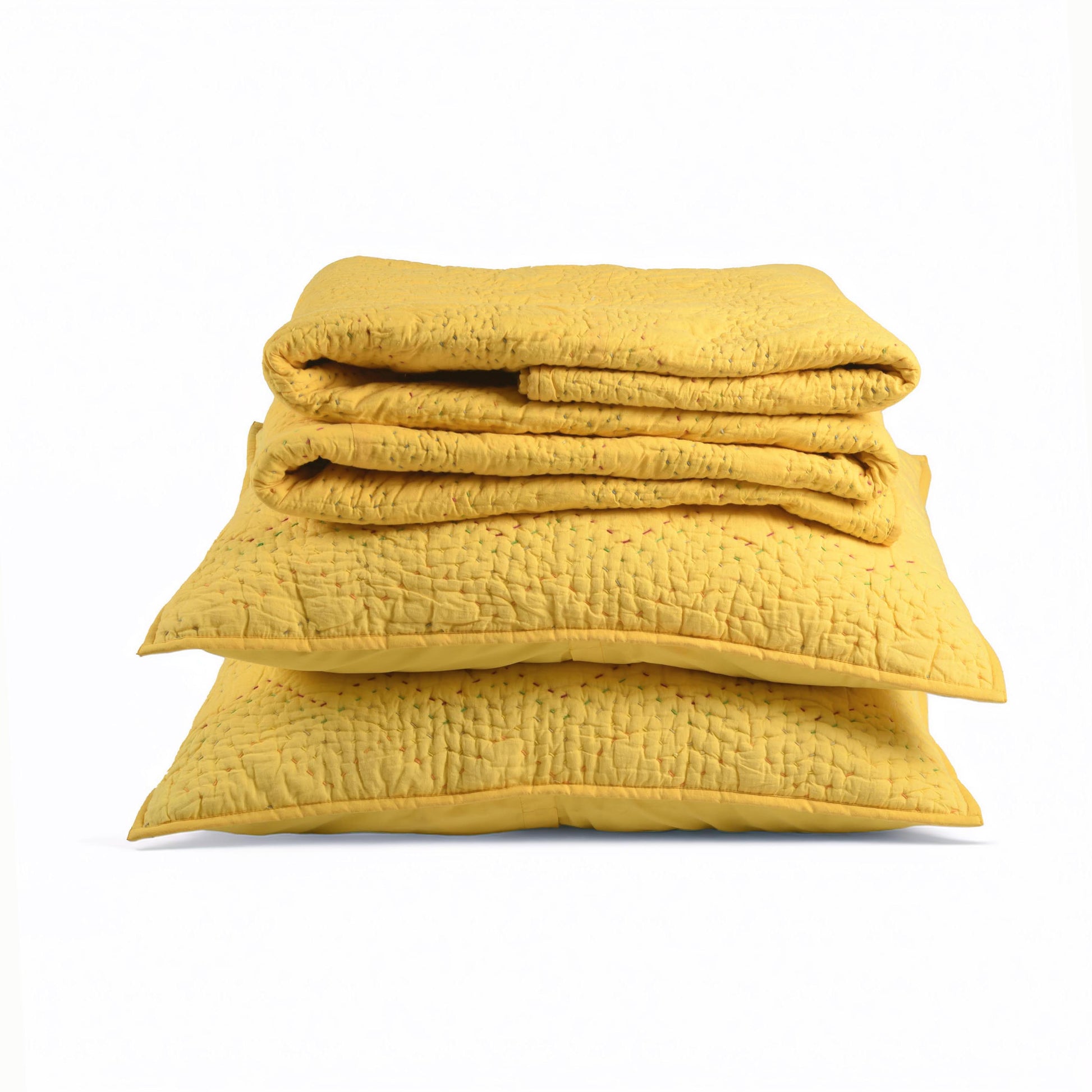 YELLOW Kantha quilted bed set - chevron pattern quilting, sizes available