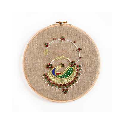 Nath Hoop art, Indian Jewellery embroidery, linen with colors, wall decor, size 10"
