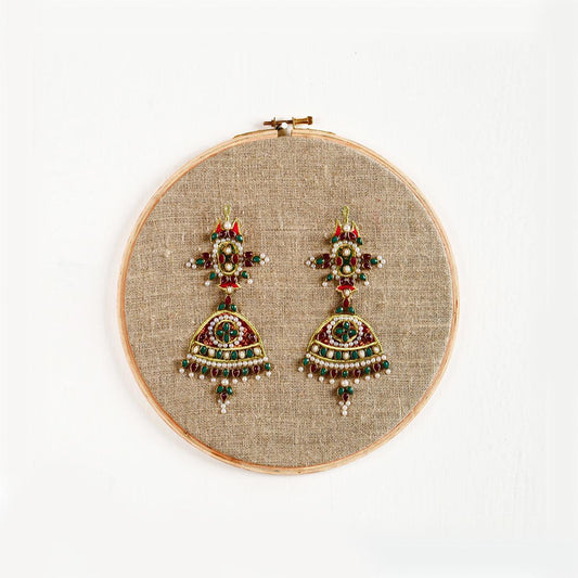 Jhumka Hoop art, Indian Jewellery embroidery, linen with colors, wall decor, size 10"