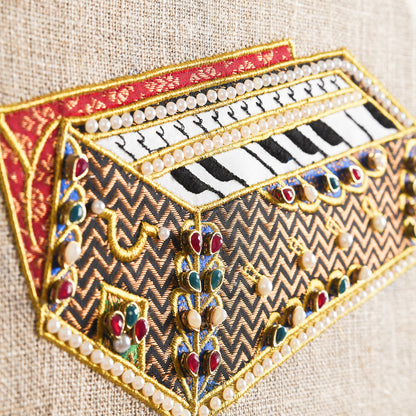 HARMONIUM Musical instrument wall art, embroidery and applique in hoop OR wooden frame