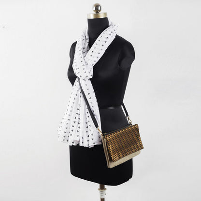 Sling bag, Brocade with pure Linen and pure leather handles