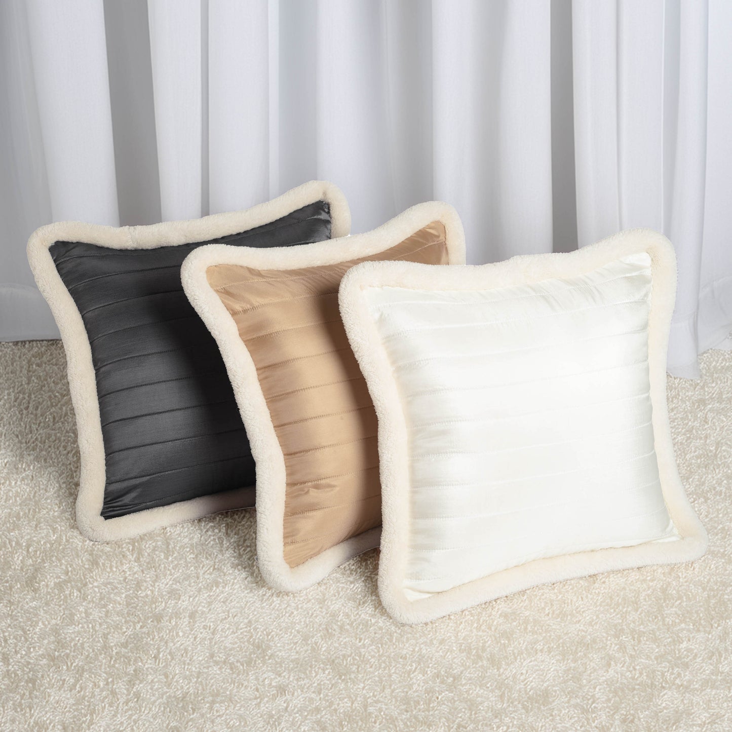 Svenska - Grey Quilted Faux Silk Cushion Cover | Nordic Style | Parka Chording - Vliving