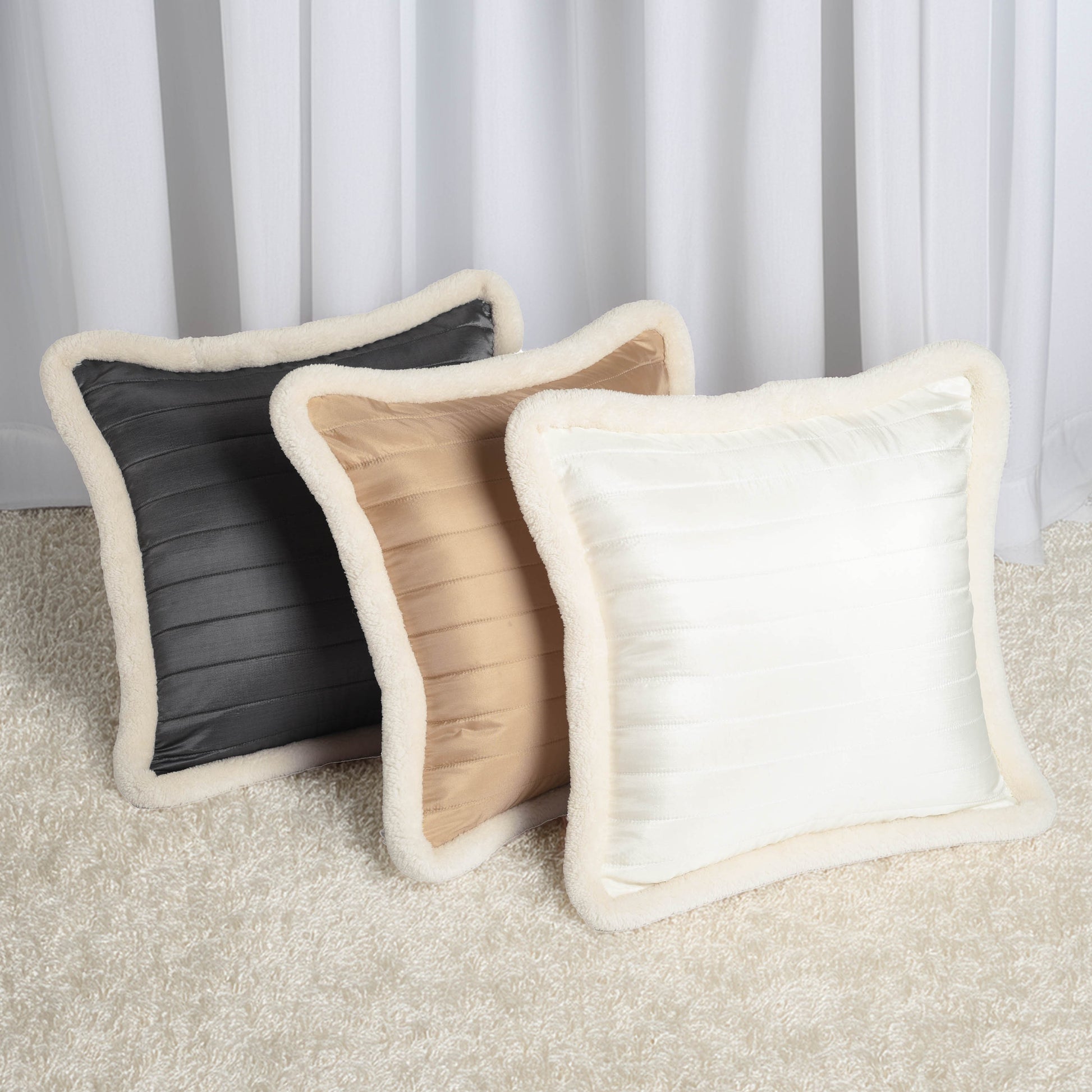 Svenska - Grey Quilted Faux Silk Cushion Cover | Nordic Style | Parka Chording - Vliving