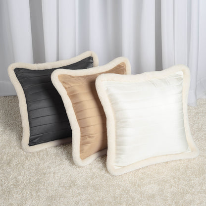 Svenska - Grey Quilted Faux Silk Cushion Cover | Nordic Style | Parka Chording - Vliving