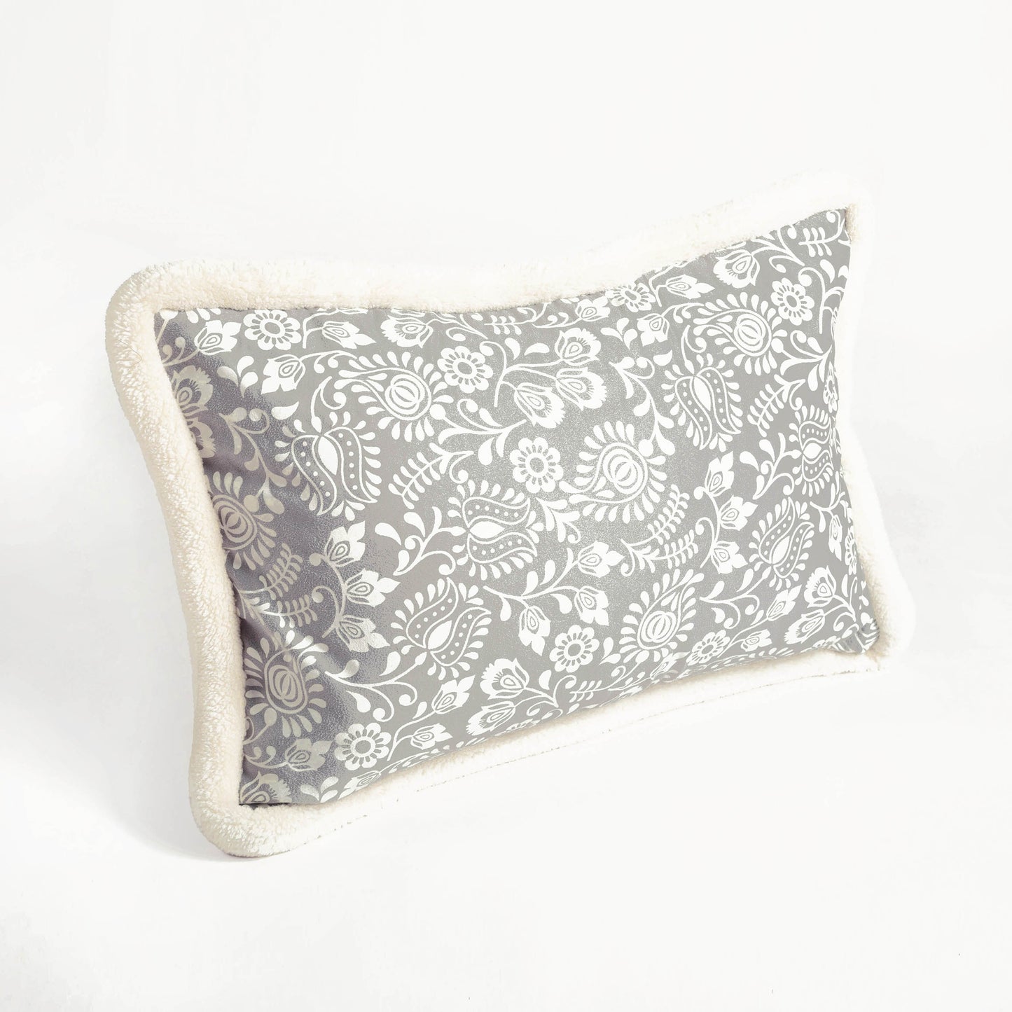 Svenska - Grey & Off White Nordic Lumbar Cushion Cover | Faux Suede | Scandinavian Decor - Vliving