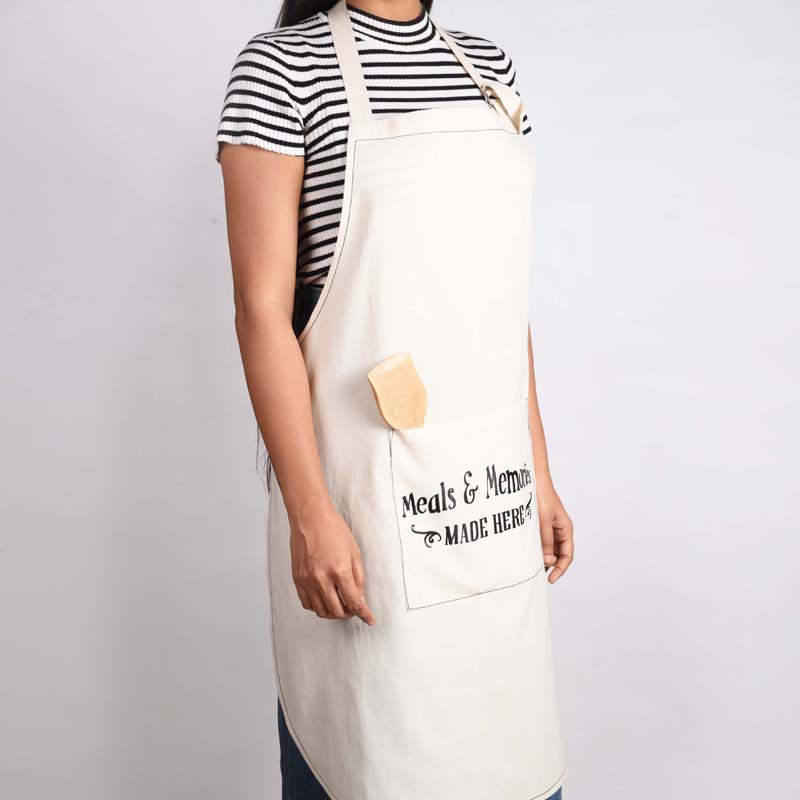 Off white, cotton apron, embroidered, kitchen apron