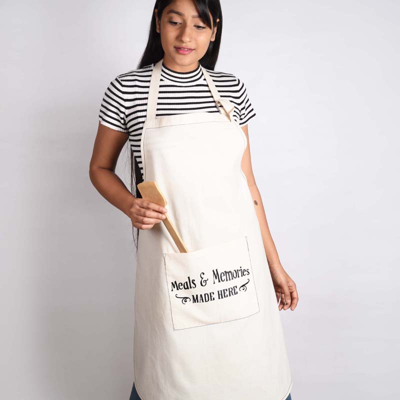 Off white, cotton apron, embroidered, kitchen apron