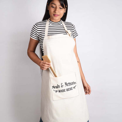 Off white, cotton apron, embroidered, kitchen apron