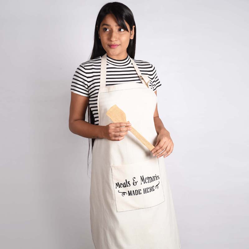 Off white, cotton apron, embroidered, kitchen apron