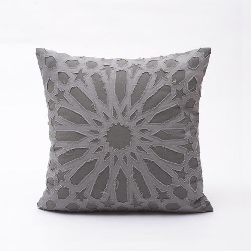 Grey cotton pillow cover, geometric, arabesque, applique cushion